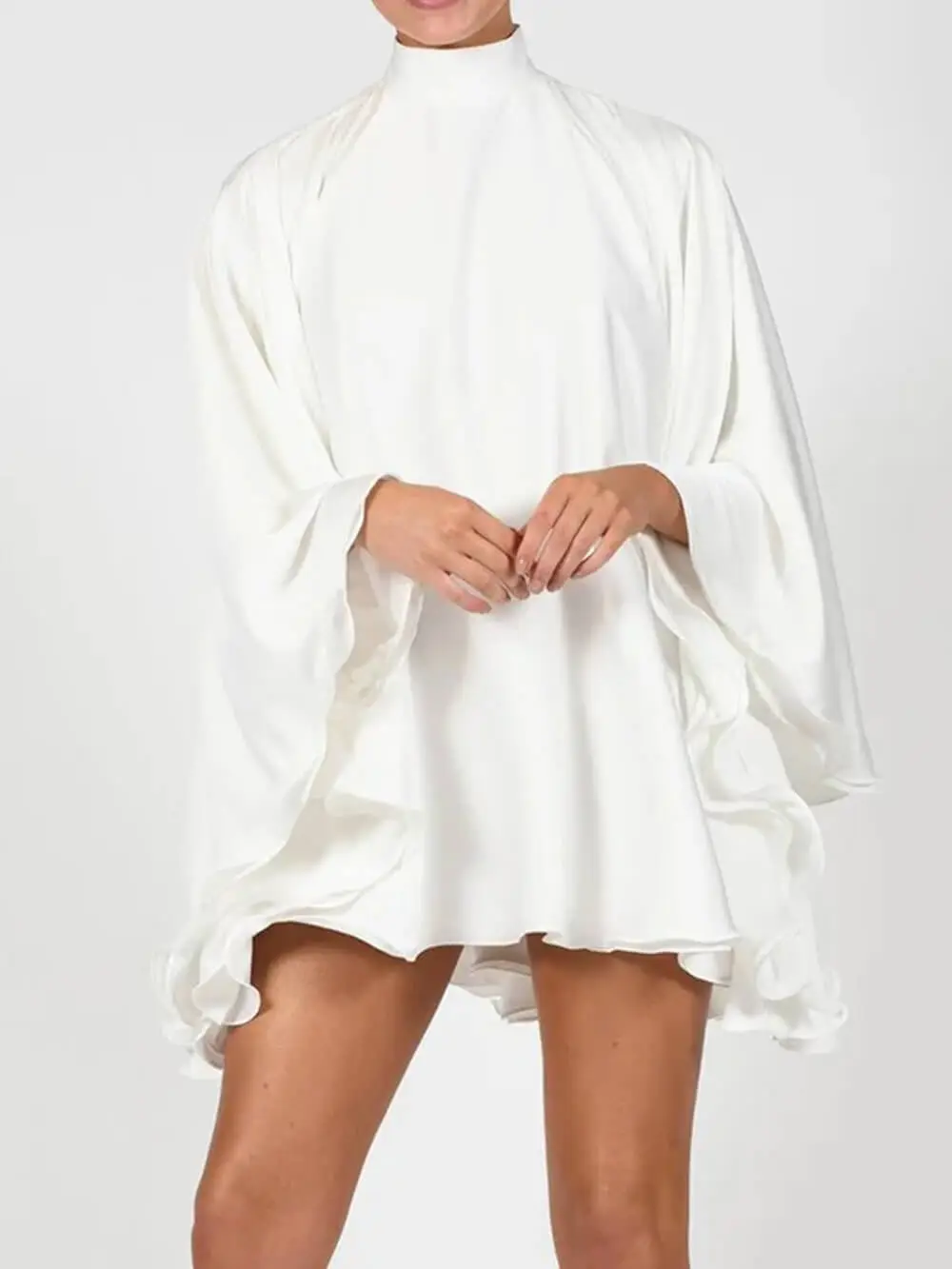 High Neck Backless Bell Sleeve Mini Dress