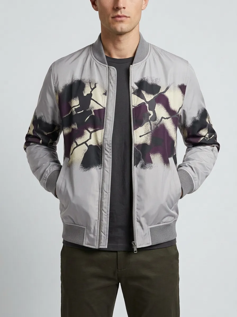 Men's Streetwear Abstract Camo Cracked Pattern Printed Bomber Jacket
