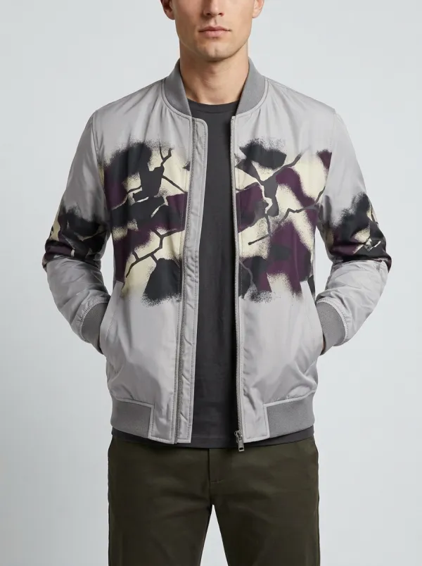 Men's Streetwear Abstract Camo Cracked Pattern Printed Bomber Jacket
