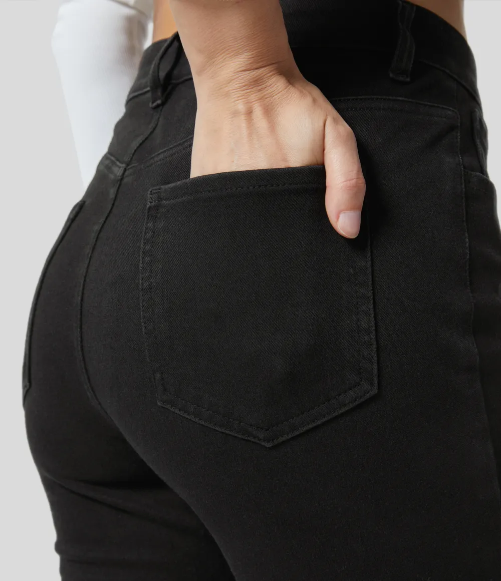 Magic Mid Rise Button Pockets Stretchy Knit Casual Bootcut Jeans