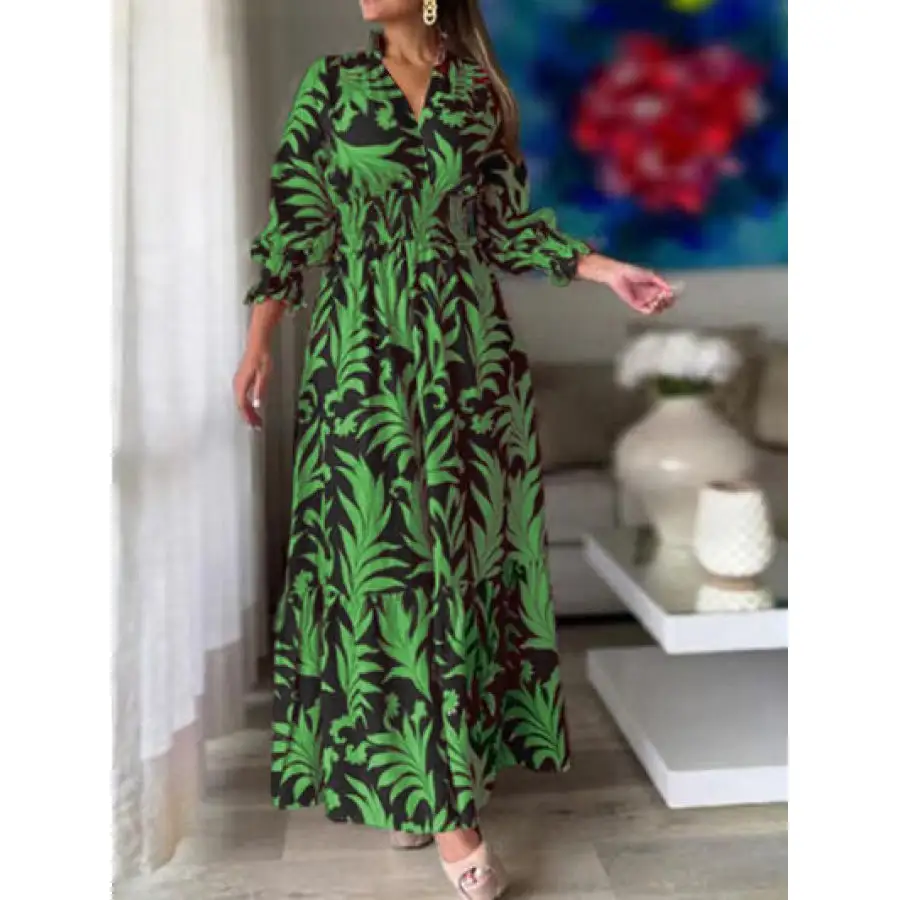Printed Flounce Sleeve Maxi Dress