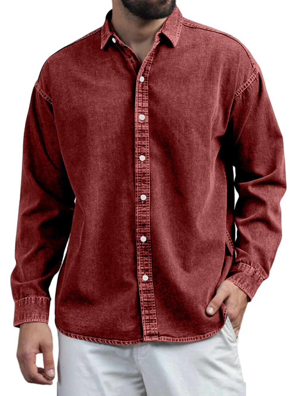 Structured Long Sleeve Open Collar Shirt