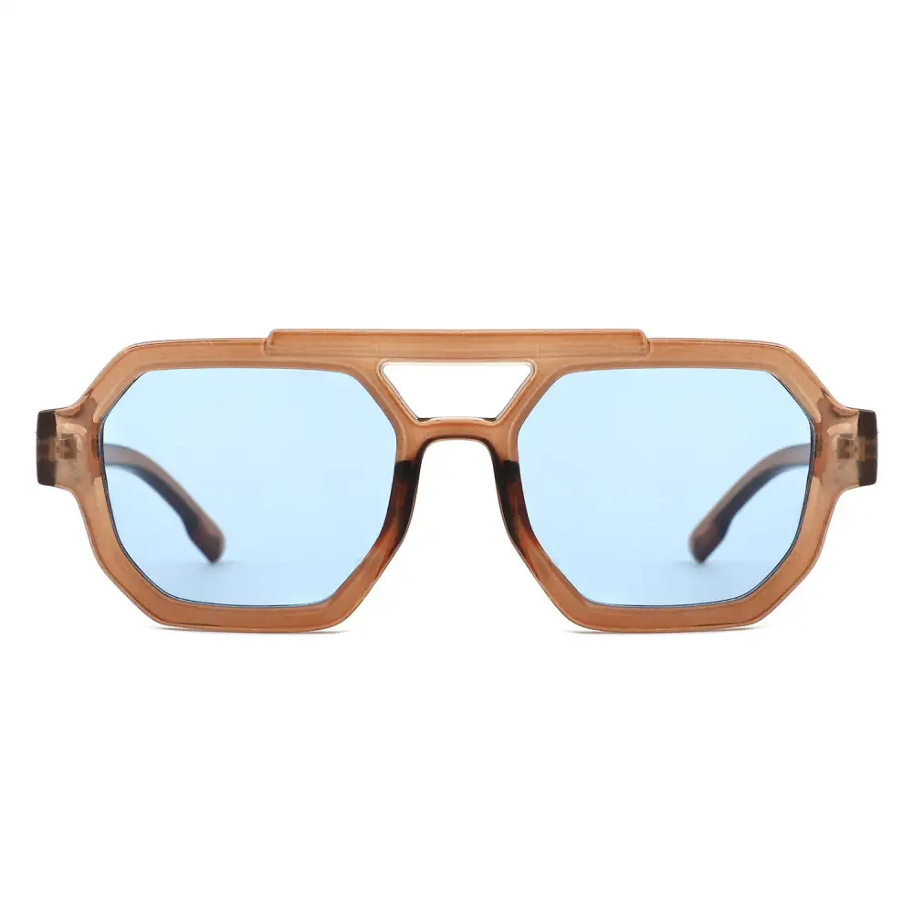 Square Geometric Block Brow Bar Aviator Sunglasses