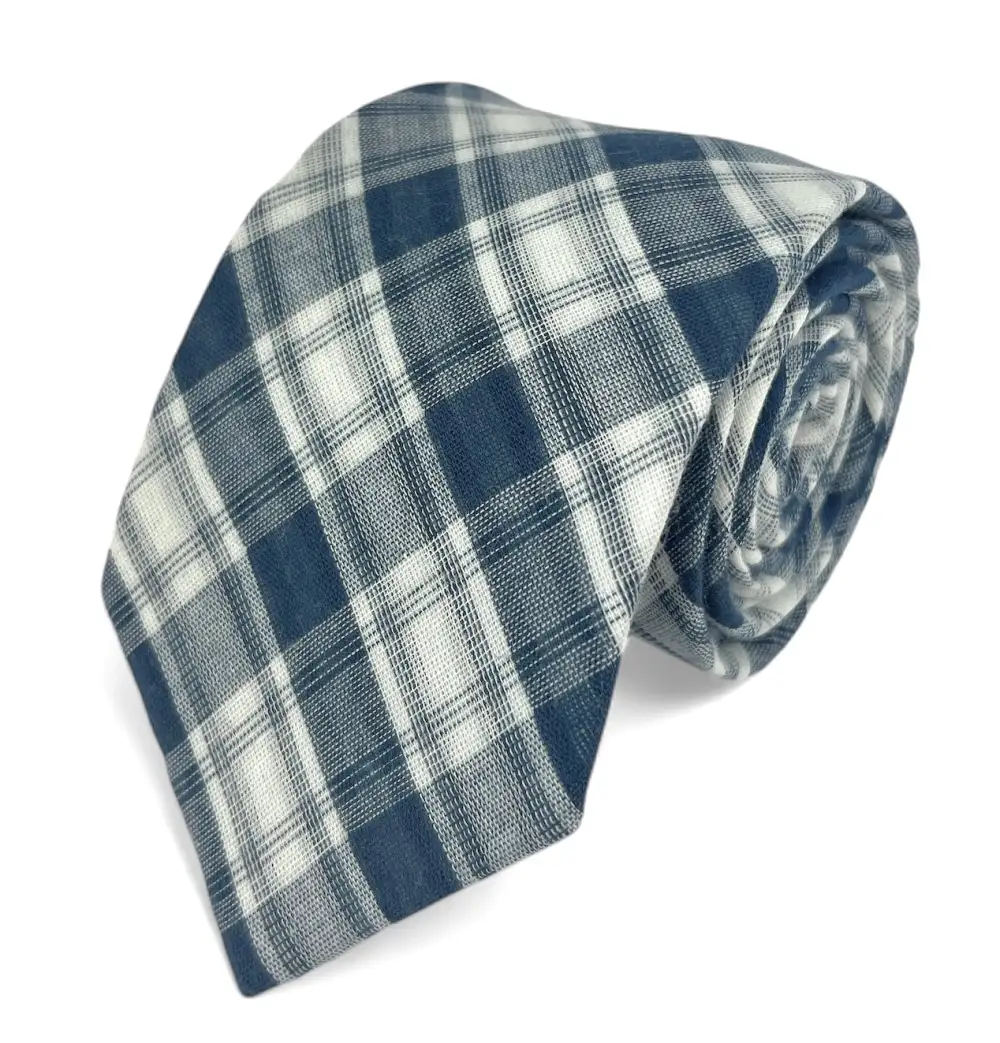 Modern Cotton Plaid Men's Necktie With Pocket Square
