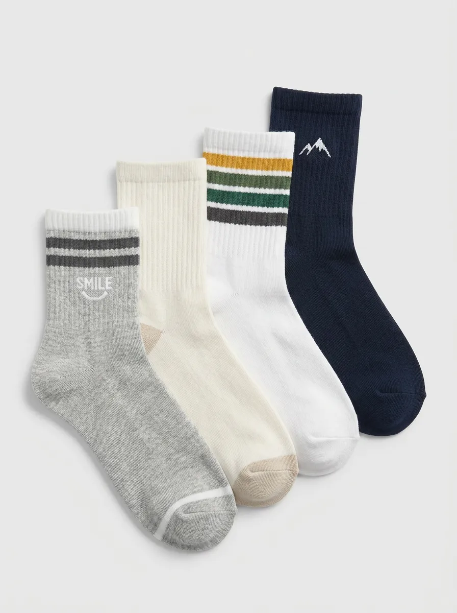 Mountain Striped Men's Four-Pair Long Socks