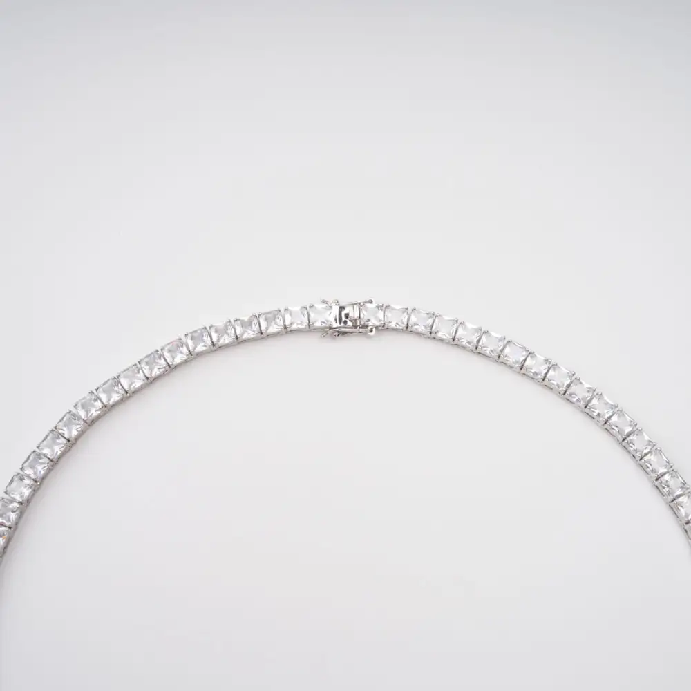 Silver Tone Square Cut Crystal Embellished Necklace