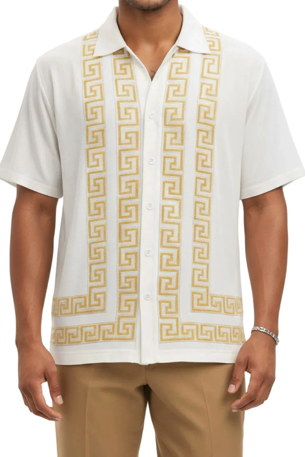 Tan Relaxed Fit Meander Short Sleeve Walking Suit Set