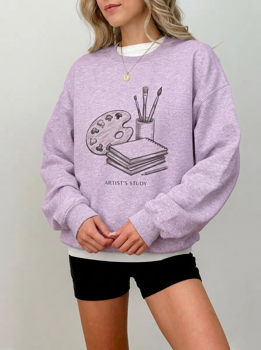 Women's Artist Study Paint Palette Brushes Graphic Sweatshirt