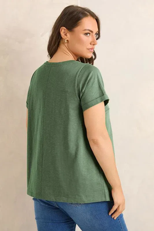 Soft Khaki V-Neck Cotton T-Shirt