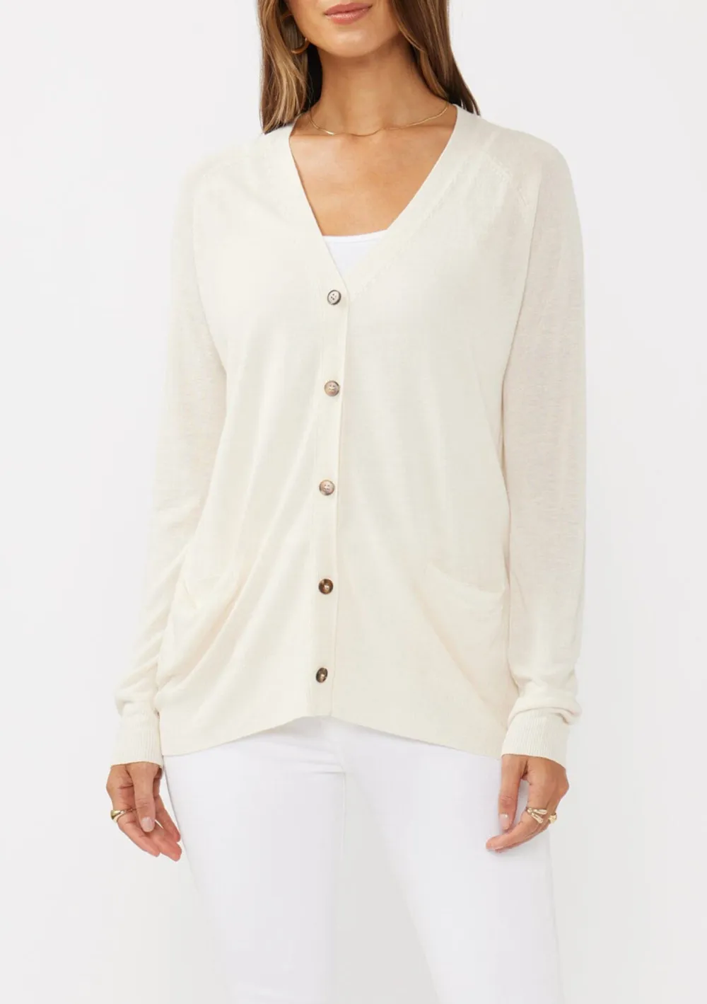 Buton Up V-Neck Cardigan with Pockets