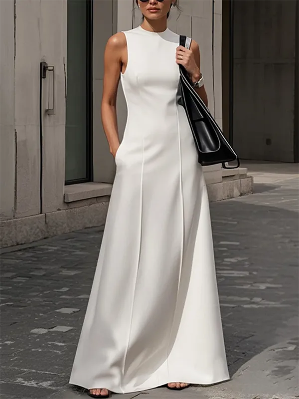 Round Sleeveless Neck Maxi Dress