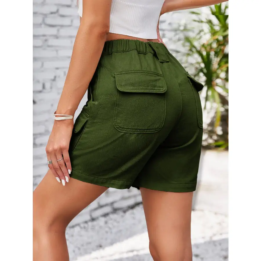 High Waist Pocketed Washed Denim Shorts