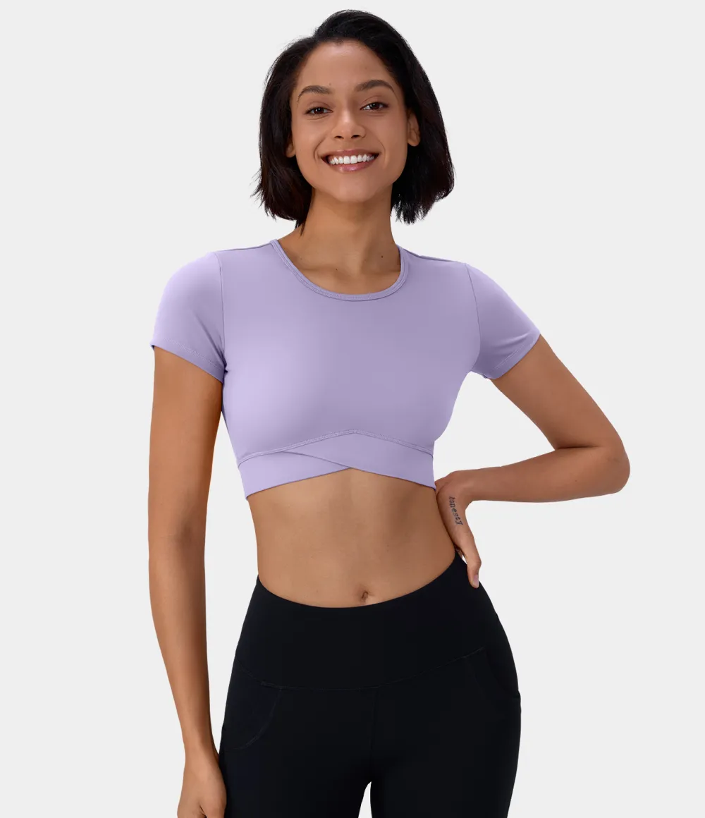 Softlyzero Plush Crossover Hem Cropped Sports Top