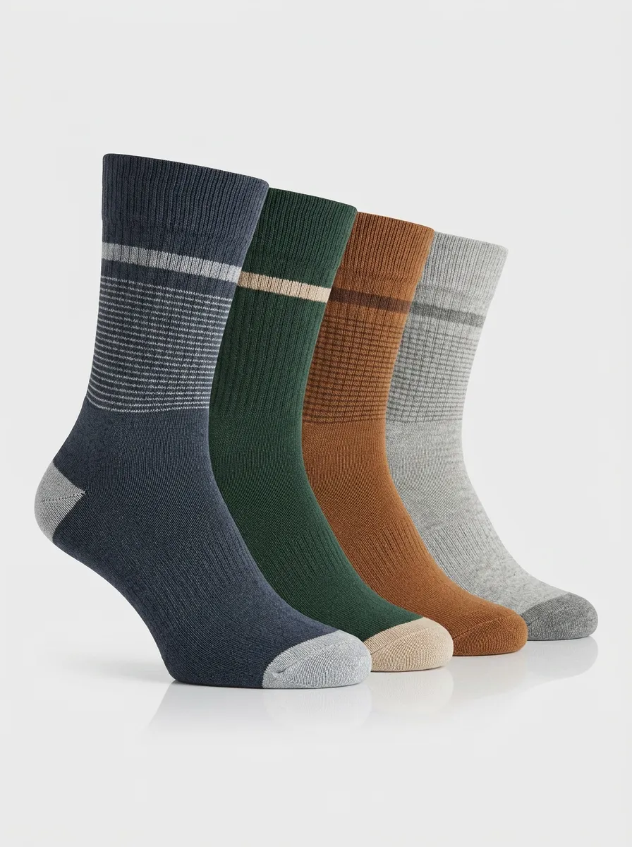 Rugged Striped Men's Four-Pair Long Socks