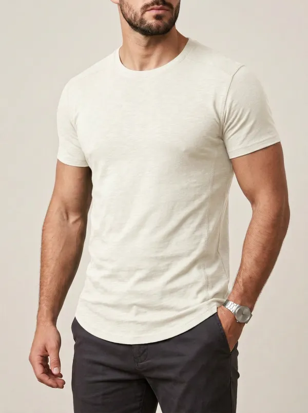 Slim-Fit Crewneck Ribbed Curved-Hem Men's Slim-Fit T-Shirt