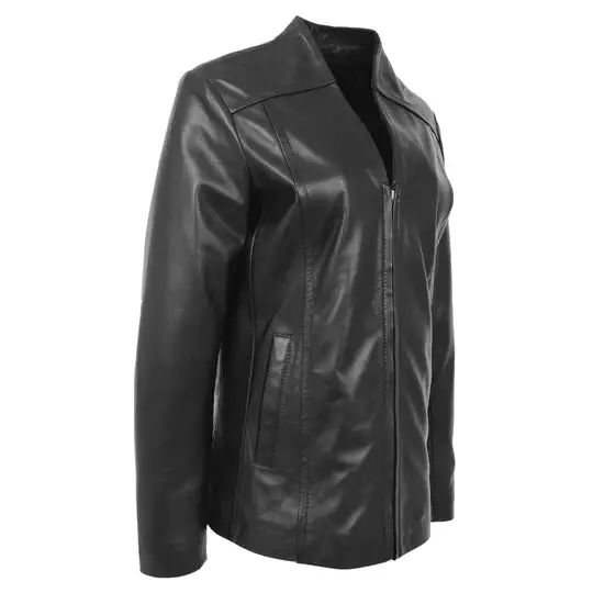 Collarless Leather Blazer
