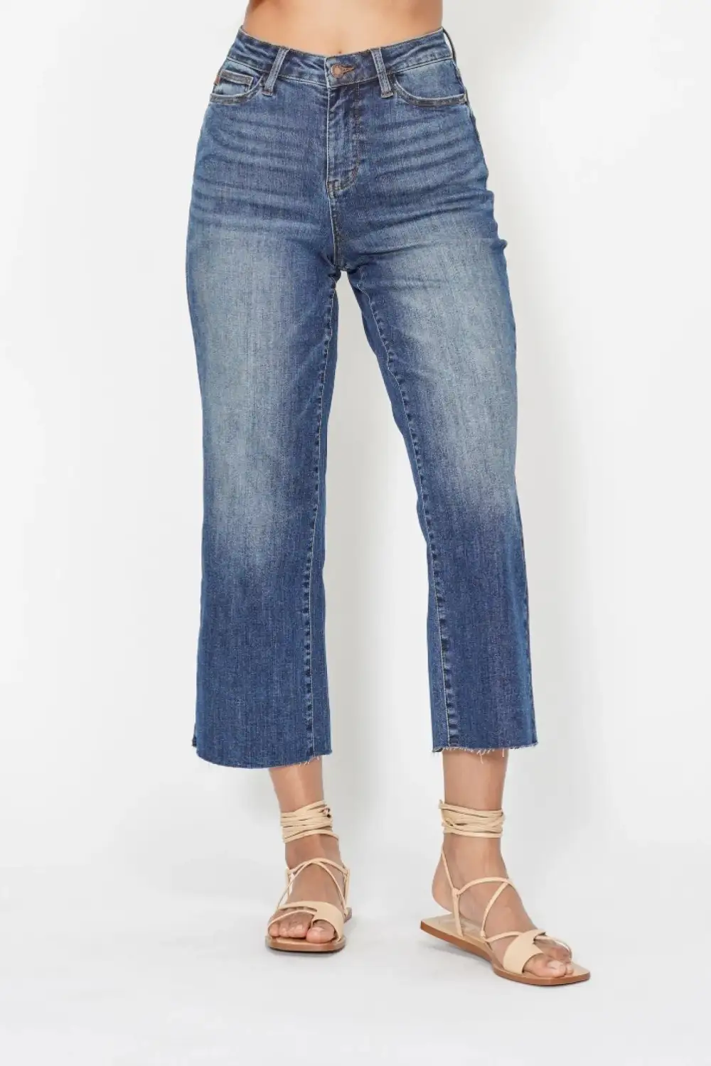 High Waist Back Pocket Embroidery Crop Denim Jeans
