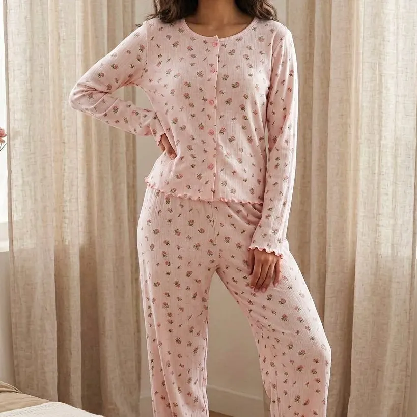 Pointelle Ruffle Pajama Set