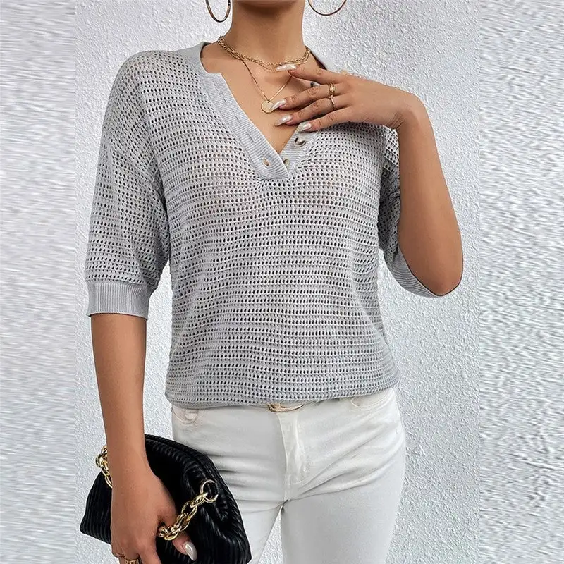 Women's Openwork V-Neck Sweater