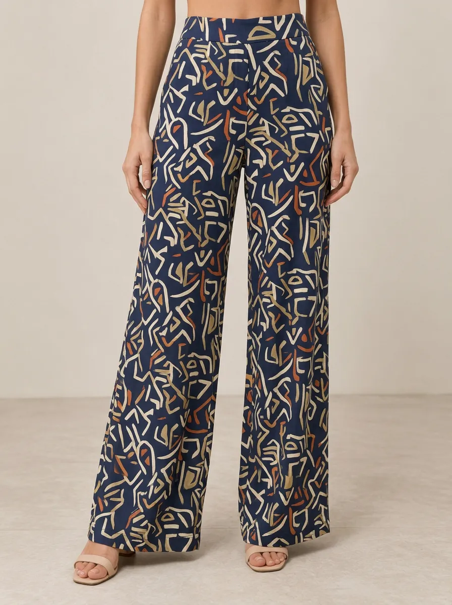 Women's Boho Inspired Visual Geometric Abstract Printed Wide Leg Pants