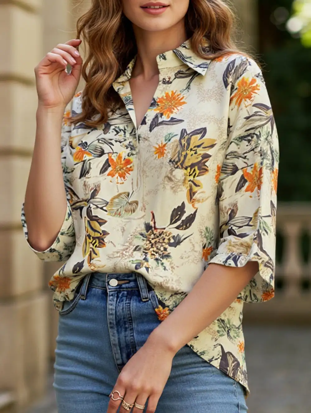 Button Down Floral Blouse