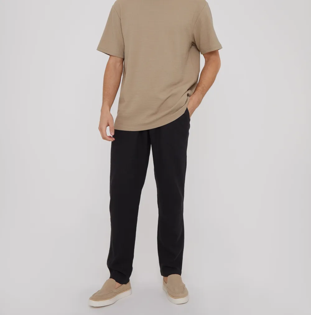 Men's Black Linen Blend Drawcord Pants