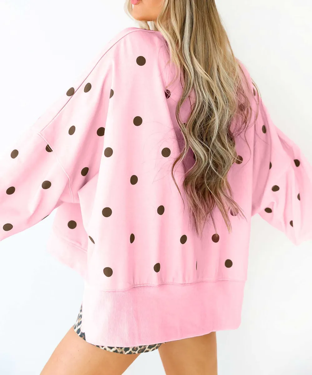 Women's Polka Dot Long Sleeve Loose Fit Pullover Top