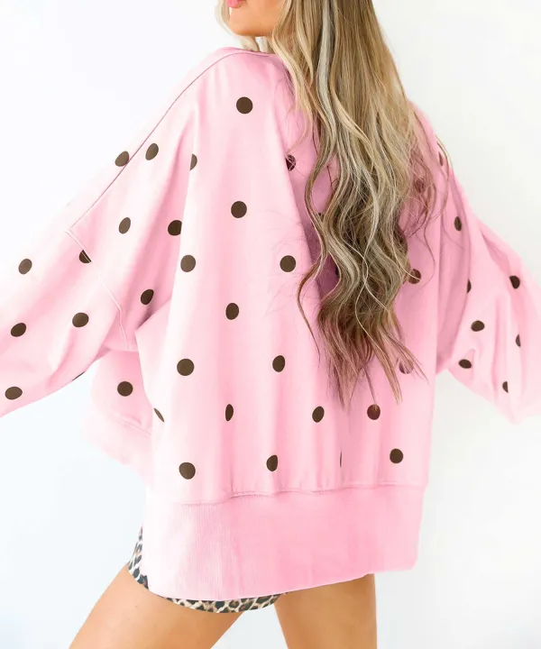 Women's Polka Dot Long Sleeve Loose Fit Pullover Top