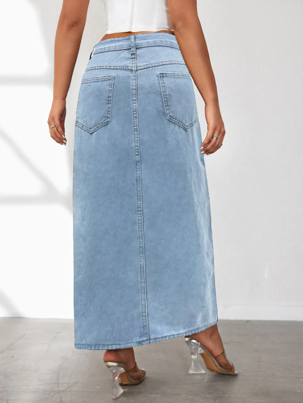 Denim Side Slit Skirt