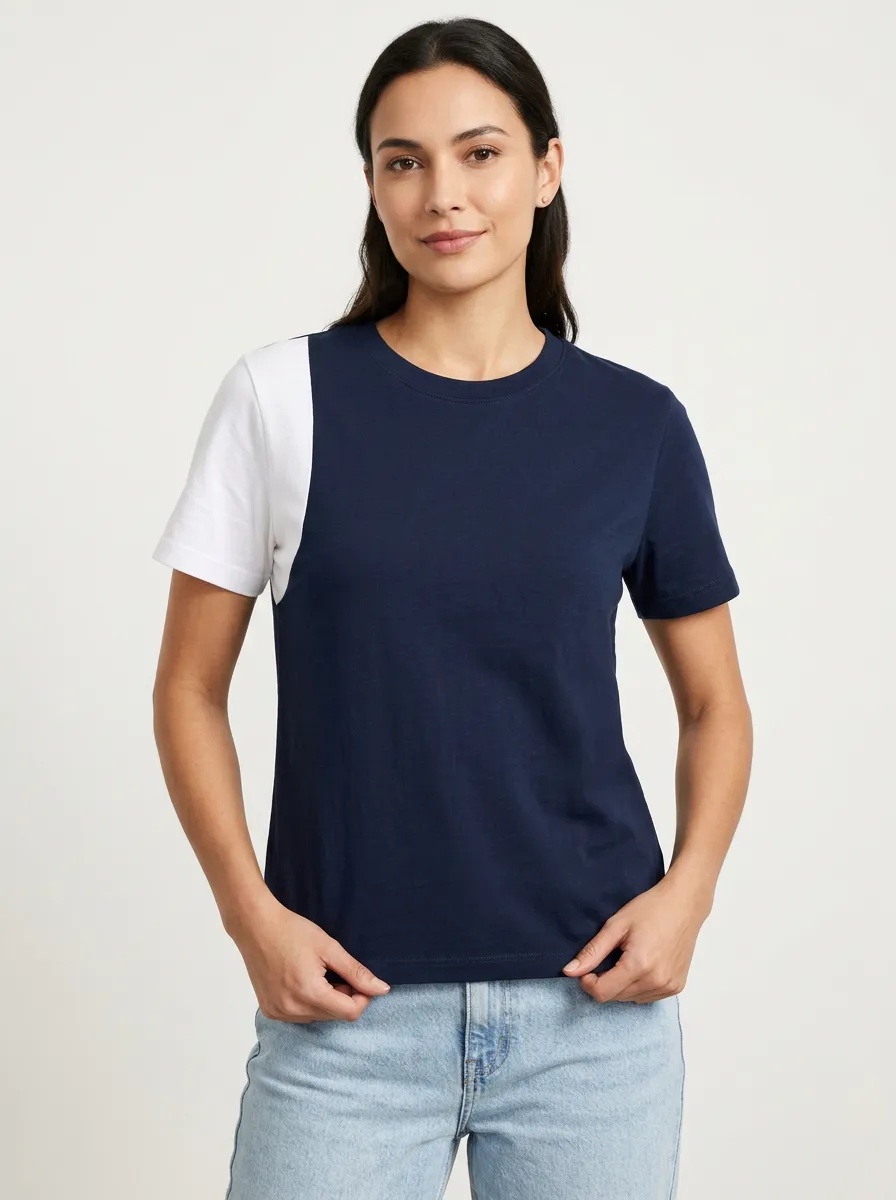 Women's Asymmetrical-Panel Crewneck T-Shirt
