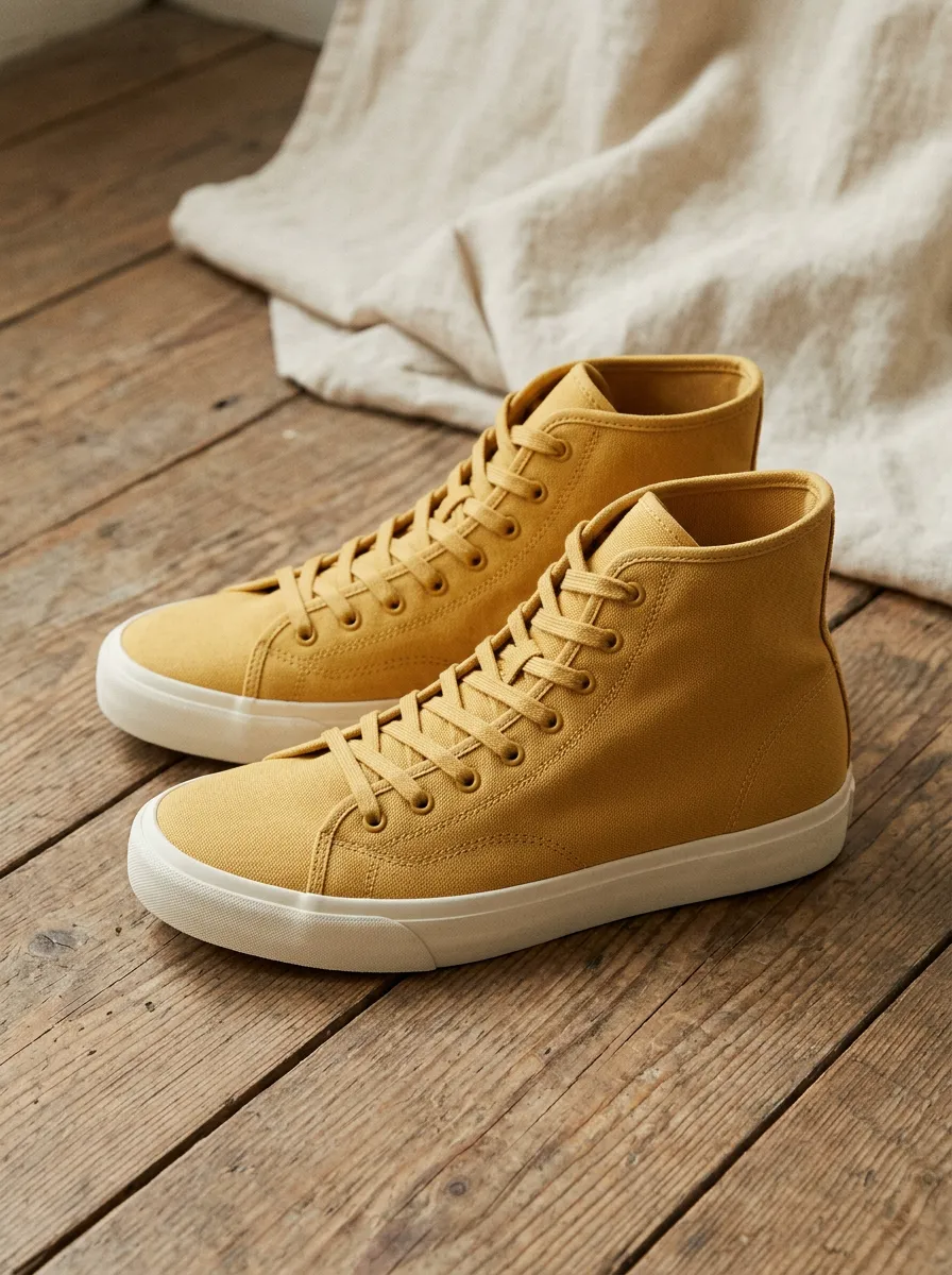 Women's Mustard Yellow Solid Color Canvas High Top Sneakers