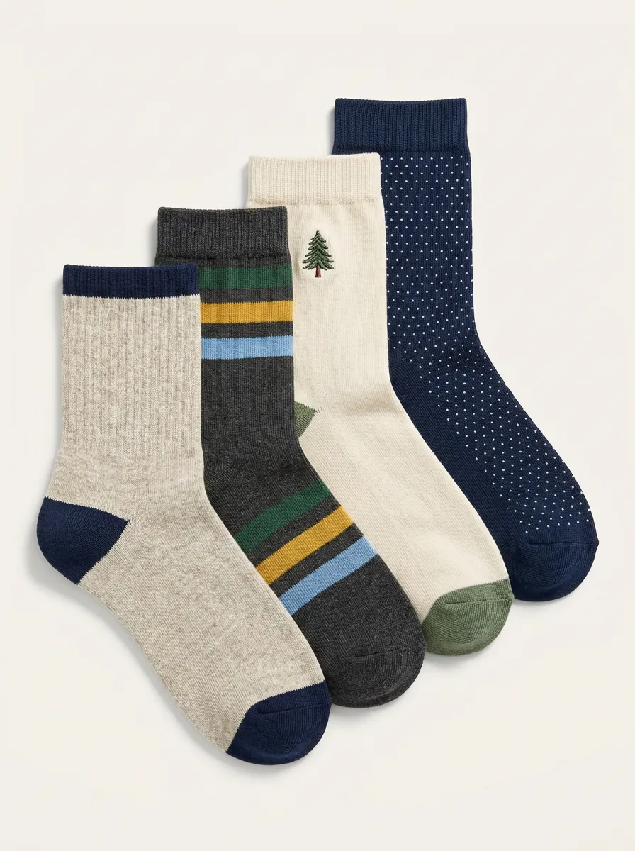 Tree Striped Nature Men's Four-Pair Long Socks
