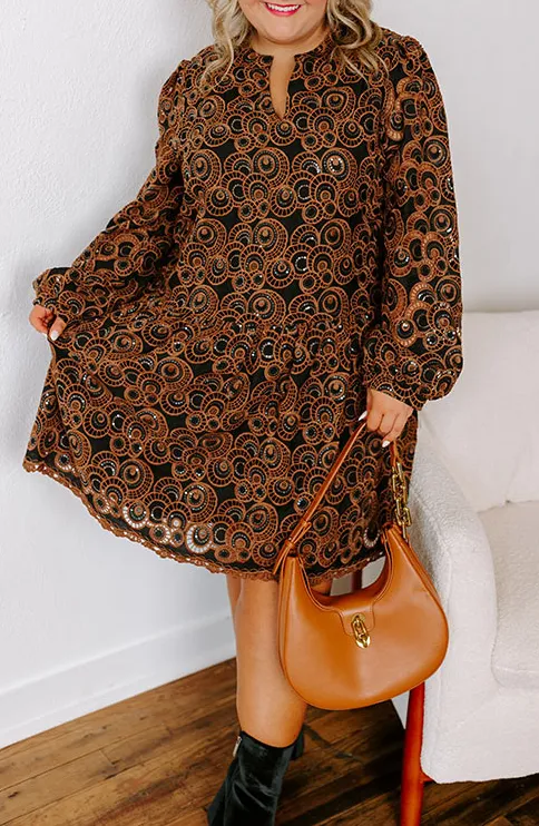 V-Neck Mini Dress with Embroidery