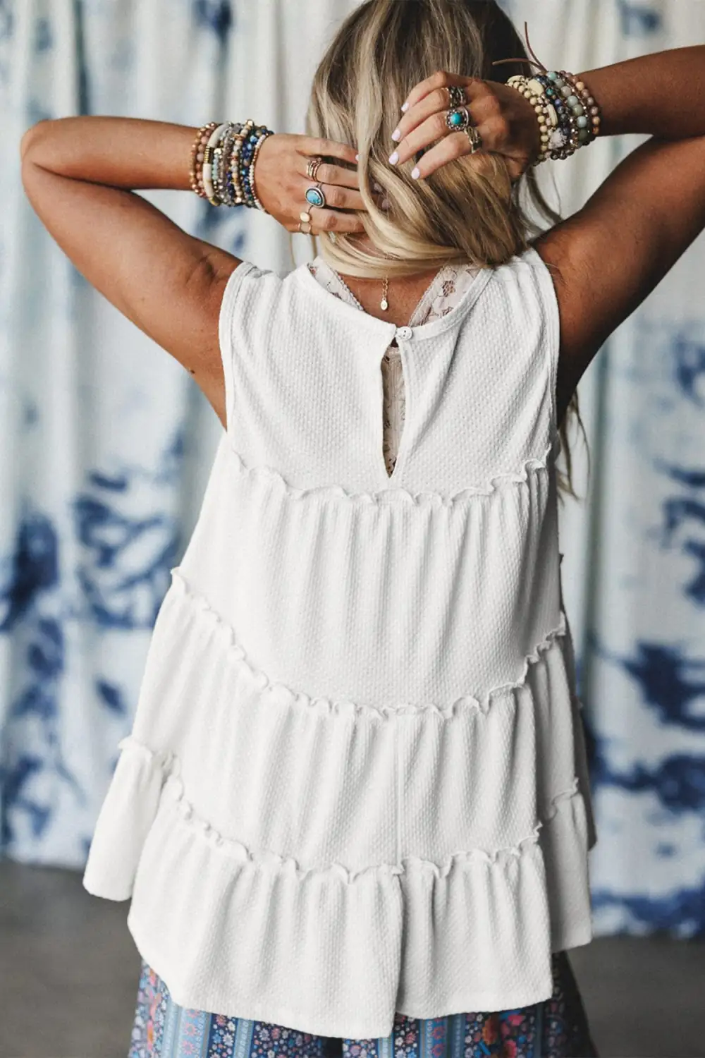 Tiered-Frill Lightweight  Tank Top