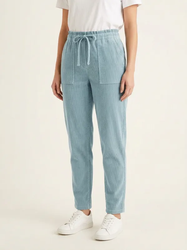 Women's Topstitched Patch-Pocket Drawstring Tapered Corduroy Pants