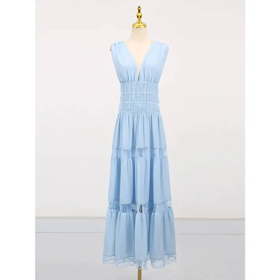 Tiered V Neck Sleeveless Maxi Dress