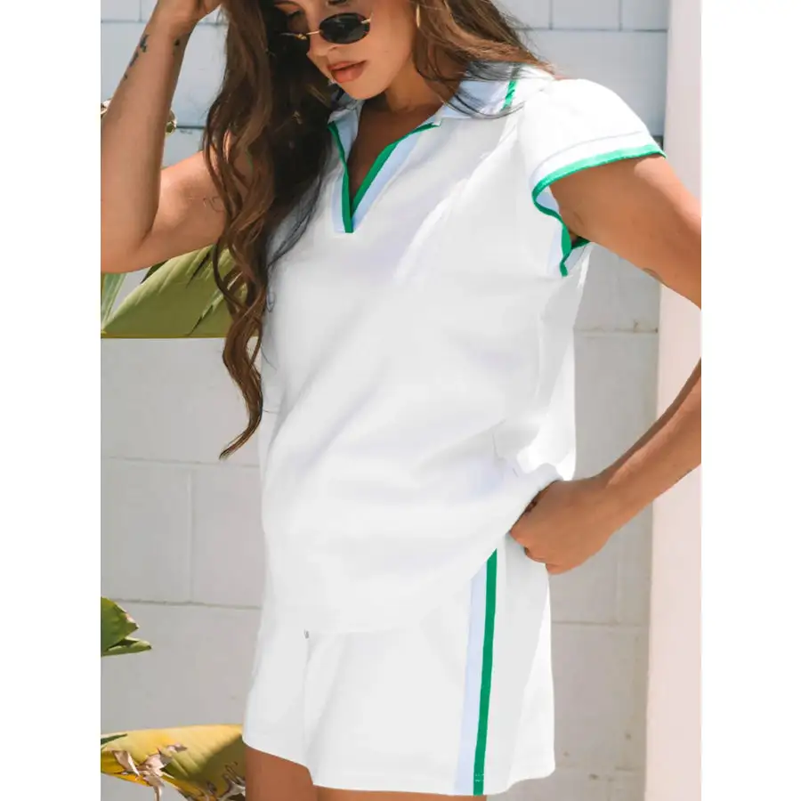 Contrast Trim Top and Mini Skirt Set