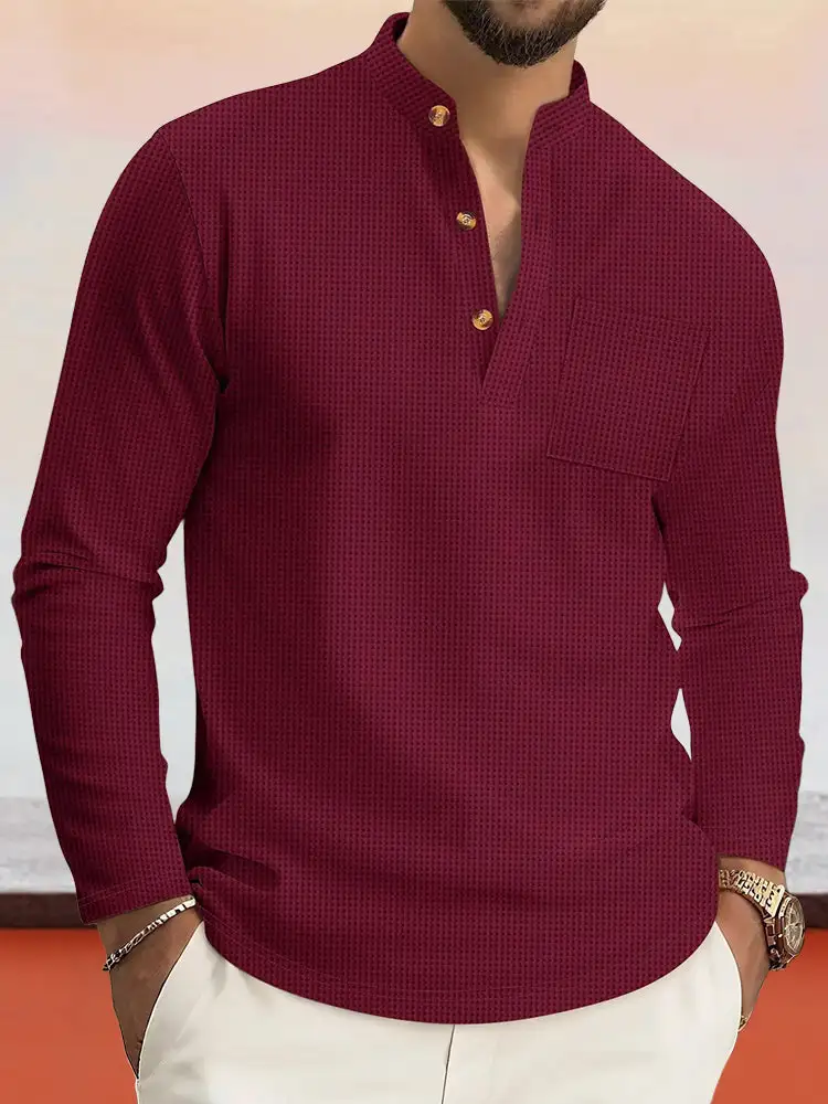 Casual Comfy Waffle Henley Shirt