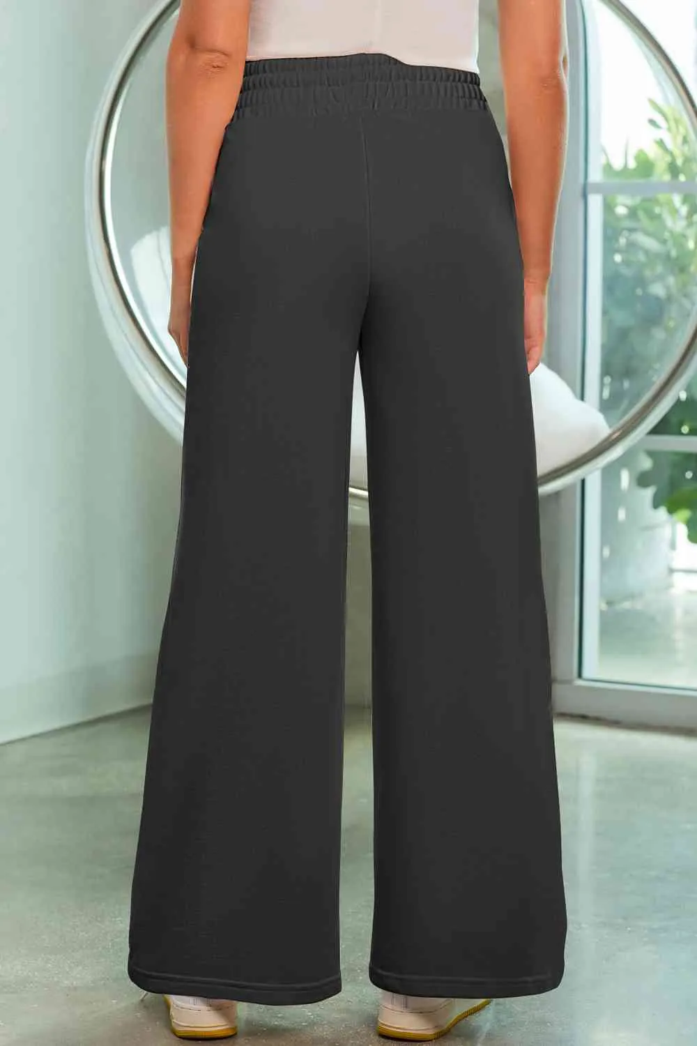 Polished Drawstring Wide Leg Pants With Pocket