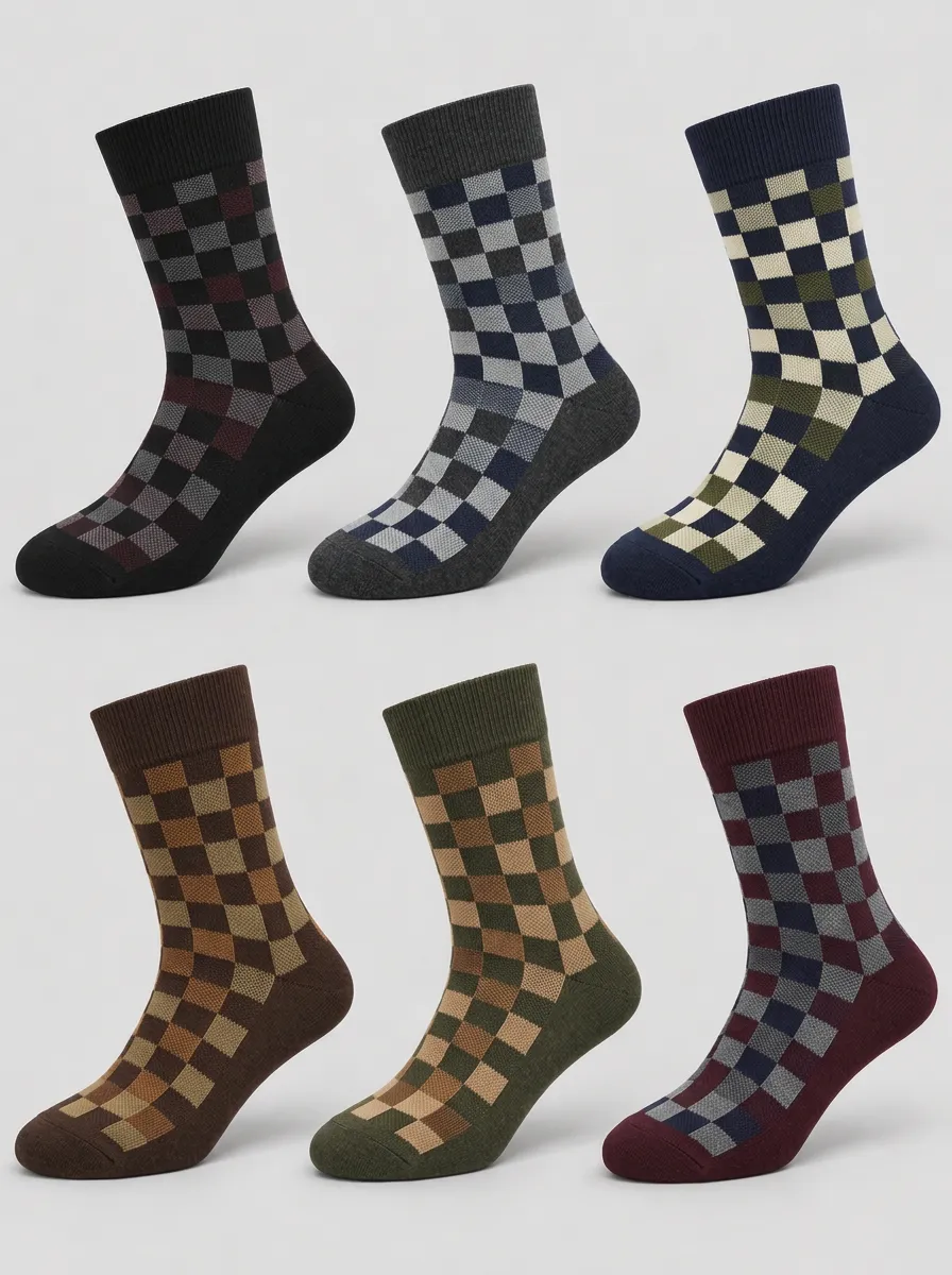 Men's Classic Checkered Pattern Printed Socks 6-Pack