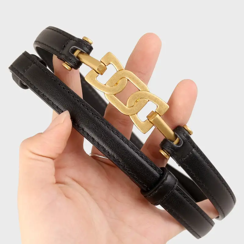Elastic Buckle Skinny Leather Belt