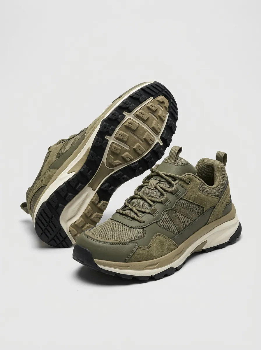 Low-Profile Hiking-Inspired Mesh-Panel Casual Sneakers