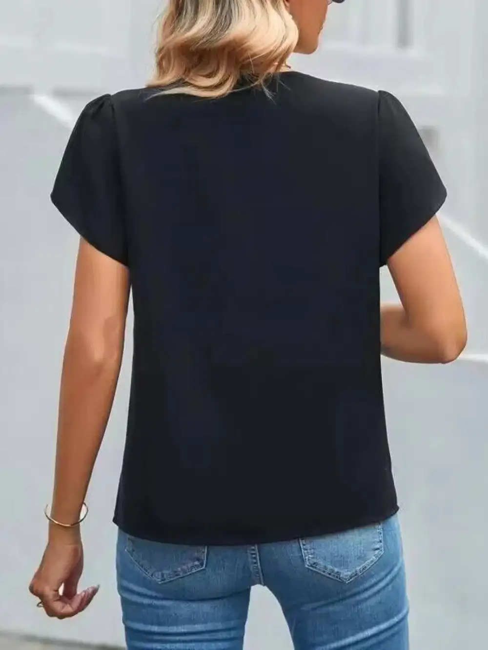 Refined V-Neck Petal Sleeve Blouse