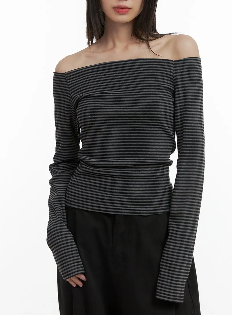 Striped Off-Shoulder Long Sleeve Top