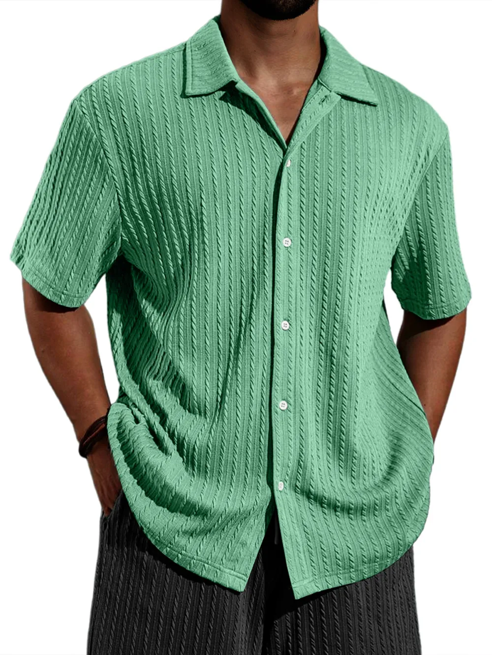 Jacquard Open Collar Shirt