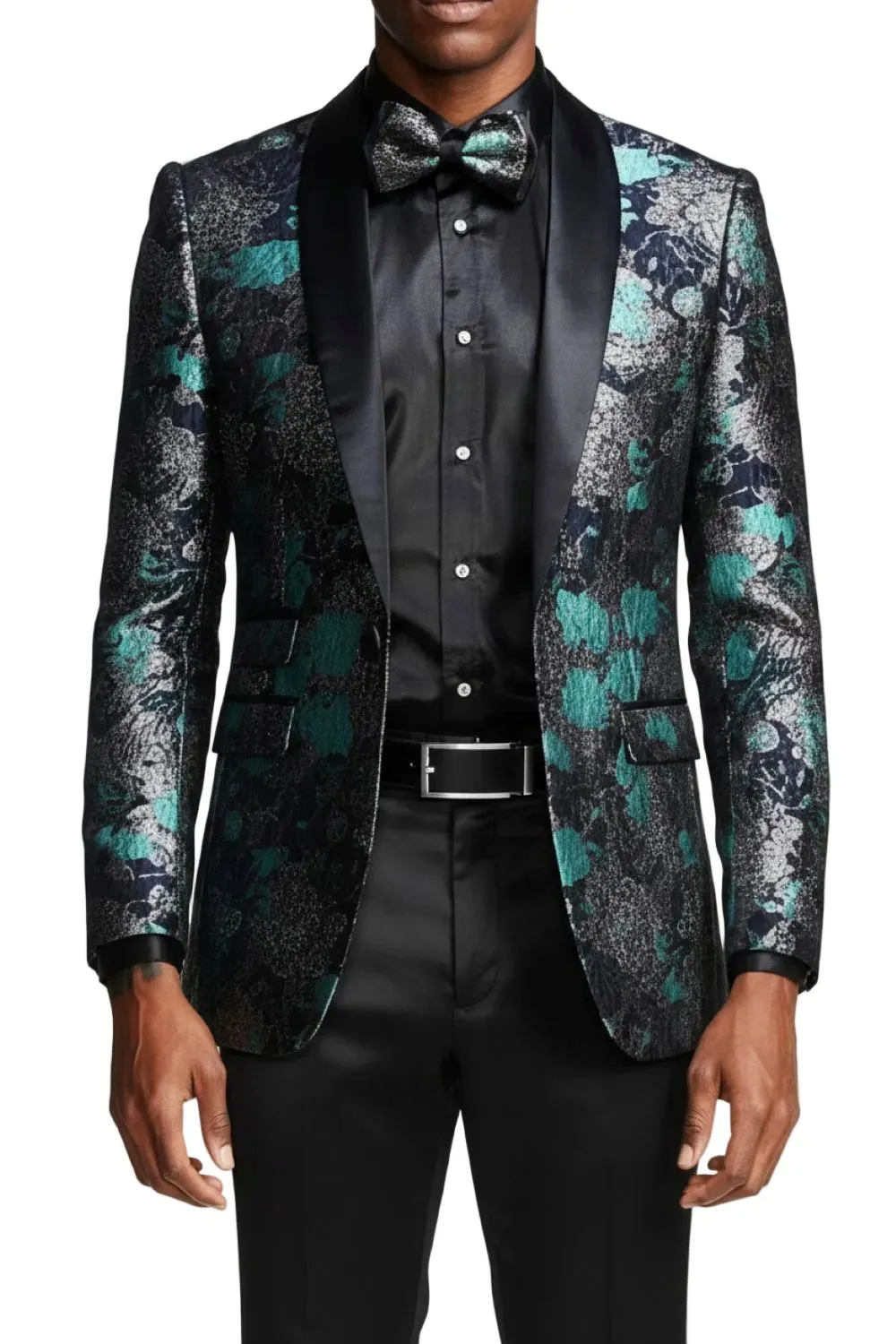 Slim Fit Satin Floral Bow Tie Blazer
