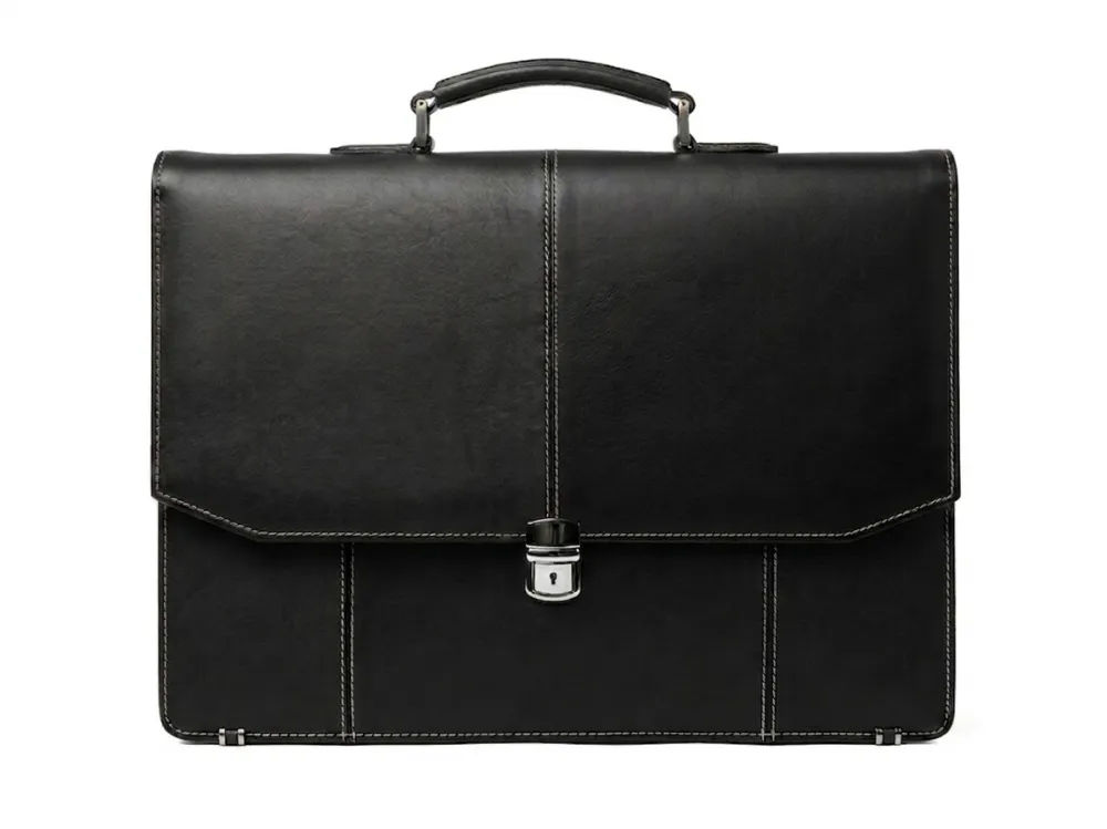 Compact Stitch Leather Briefcase