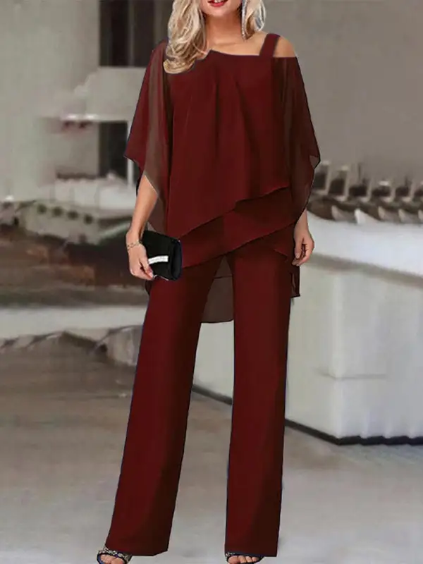 Irregular Bat Sleeve Coordinated Suit Jumpsuit