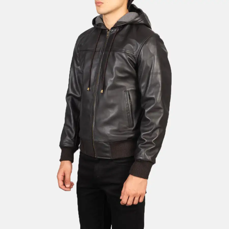 Men's Utility Bomber Hooded Leather Jacket
