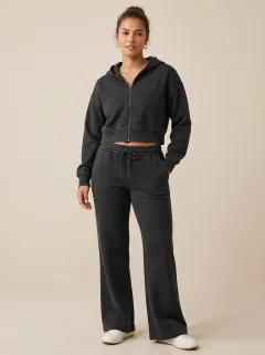 Women's Refined Sport Inspired Cropped Hooded Jacket and Flare Pants Active Set